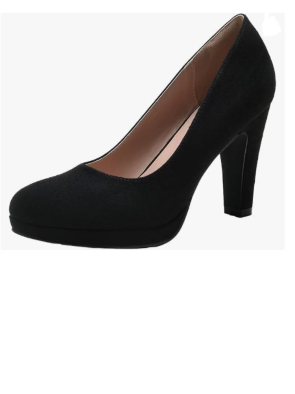 miss left Black Suede Low Platform Chunky Heel Slip On Closed Round Toe Pump